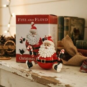 Fitz and Floyd Christmas Jiggling Santa Figurine Vintage Box